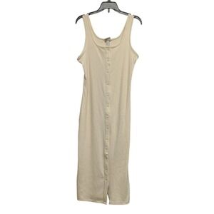 A New Day Women's Cream Ribbed Knit Button Front Sleeveless Midi Dress S NEW